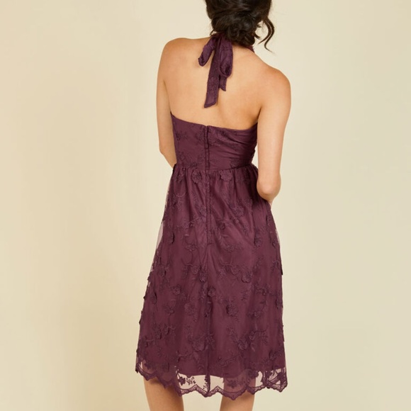 Modcloth Maroon Halter Floral Midi Dress (small) - Picture 2 of 8